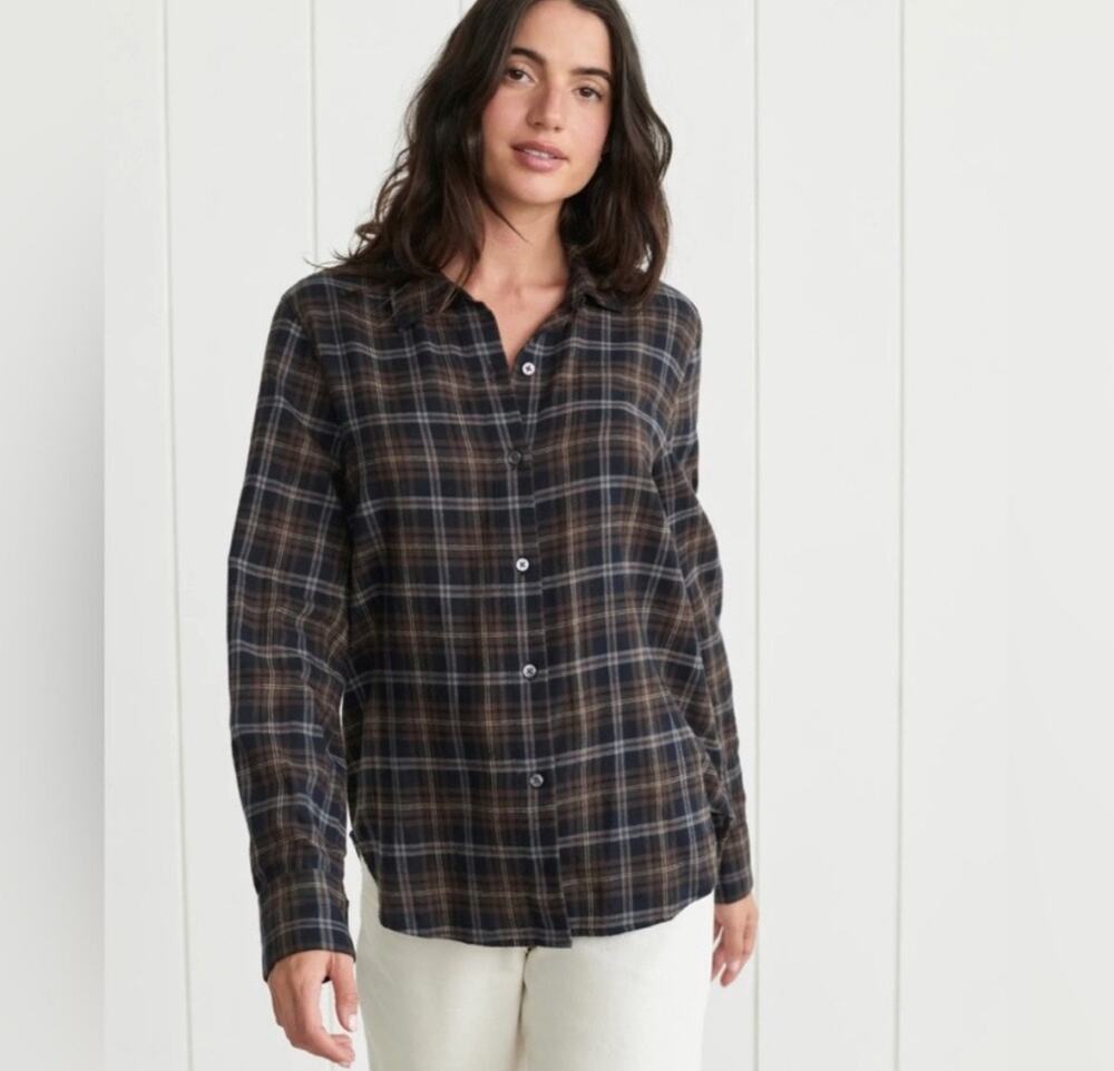 Jenni Kayne NWT Classic Flannel Walnut Plaid Sz S Brown Black Fall Button Down